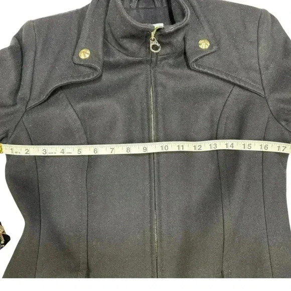 Laundry By Design Wool Front Zip Fit-and-Flare Black Peacoat Gold Hardware Sz S - Picture 10 of 14